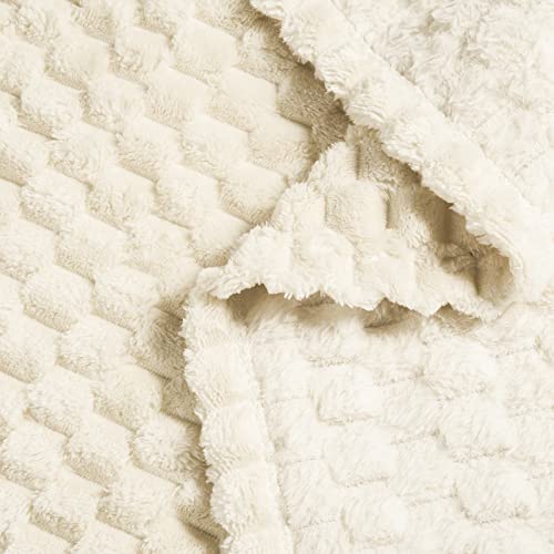 Vessia Flannel Fleece Twin Size Blanket(60x80 inch), 3D Jacquard Cream Fuzzy and Warm Blanket for Couch,Sofa,Chair, 300GSM Super Soft Touch Cozy Lightweight Beige Bed Home Decor for All-Season - Image 4