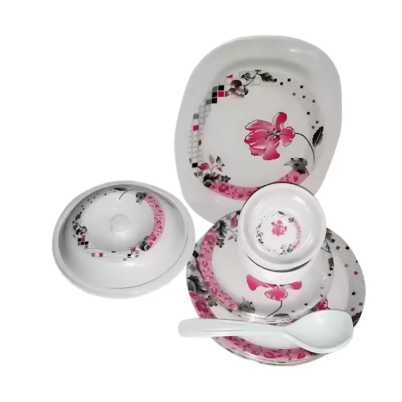 Drumstone (October Special 𝟭𝟱 𝗬𝗲𝗮𝗿𝘀 𝗪𝗮𝗿𝗿𝗮𝗻𝘁𝘆) 32-Piece Pink Floral Dinnerware Set - Plates, Veg Bowls, Rice Plate, Dongas with Lids & Serving Spoons - for Family Dinners & Events - Image 4
