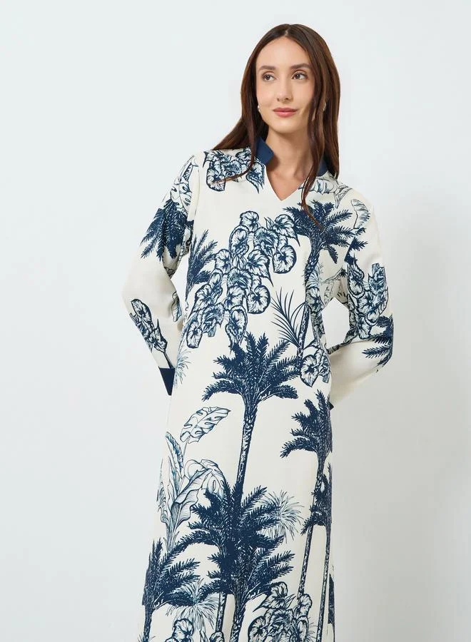 Take Two Women Tropical Print Long Sleeve Maxi Dress