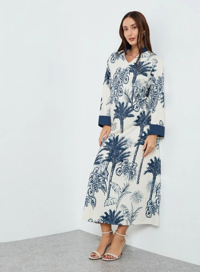 Take Two Women Tropical Print Long Sleeve Maxi Dress