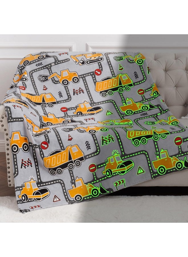 Levens Construction Truck Toys Gifts for Boys - Glow in The Dark Excavator Blanket Birthday Valentines Easter Christmas Decor Presents for Kids Age 1-14 Years Old Teens Child Toddler Son Soft Throw 50"x60"  - Image 1