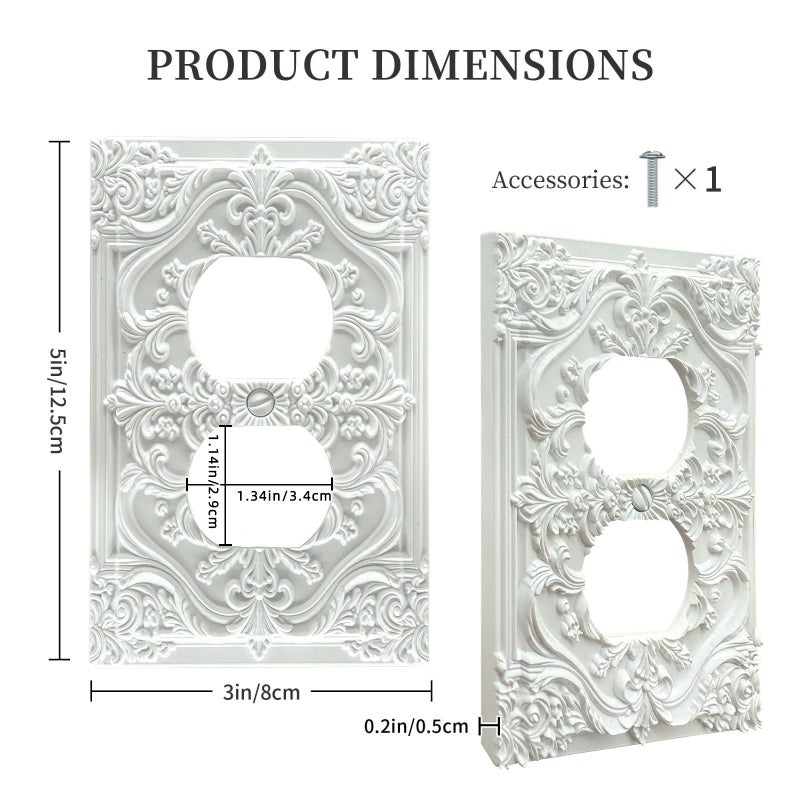 Spshian Decorative Outlet Covers White Flower Elegant 3D Floral Embossed 1 Gang Duplex Light Switch Cover Plate Unique Wall Plate Electrical Switch Plate Covers for Bedroom Home Decor - Image 5