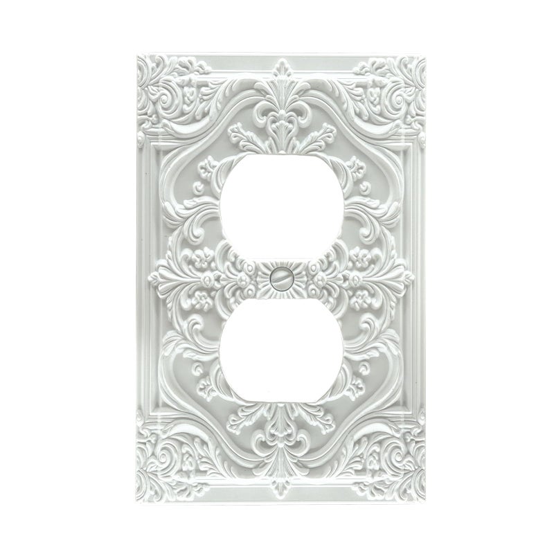 Spshian Decorative Outlet Covers White Flower Elegant 3D Floral Embossed 1 Gang Duplex Light Switch Cover Plate Unique Wall Plate Electrical Switch Plate Covers for Bedroom Home Decor - Image 1