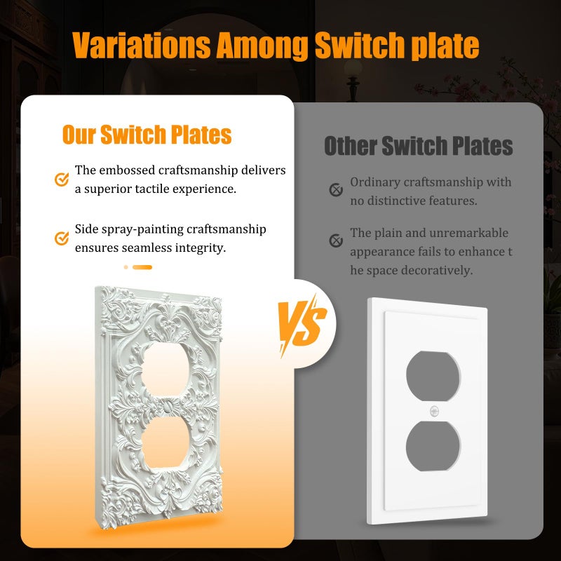 Spshian Decorative Outlet Covers White Flower Elegant 3D Floral Embossed 1 Gang Duplex Light Switch Cover Plate Unique Wall Plate Electrical Switch Plate Covers for Bedroom Home Decor - Image 3