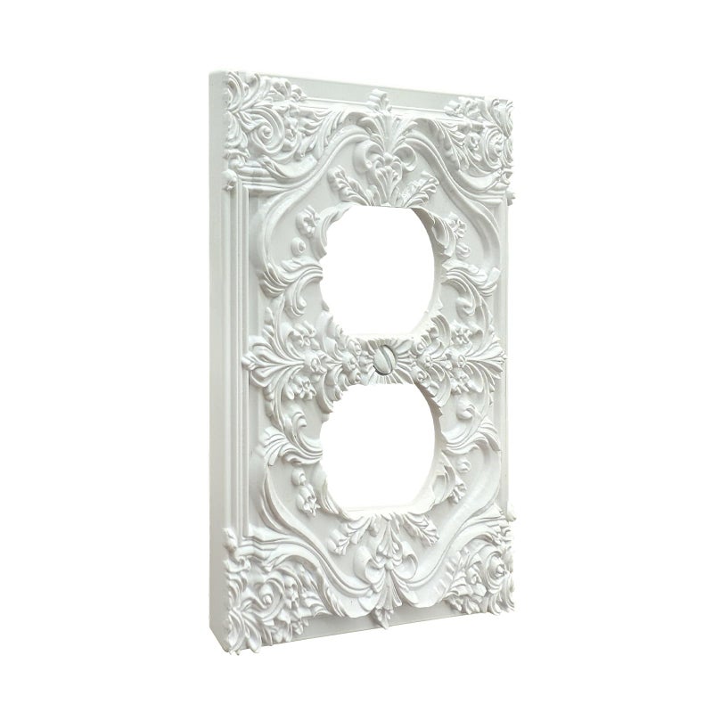 Spshian Decorative Outlet Covers White Flower Elegant 3D Floral Embossed 1 Gang Duplex Light Switch Cover Plate Unique Wall Plate Electrical Switch Plate Covers for Bedroom Home Decor - Image 2