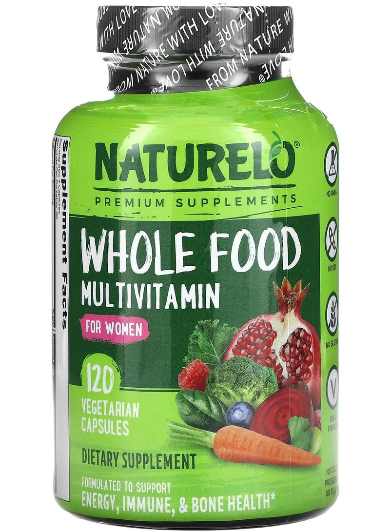 NATURELO Premium Supplements Whole Food Multivitamin for Women, 120 Vegetarian Capsules 