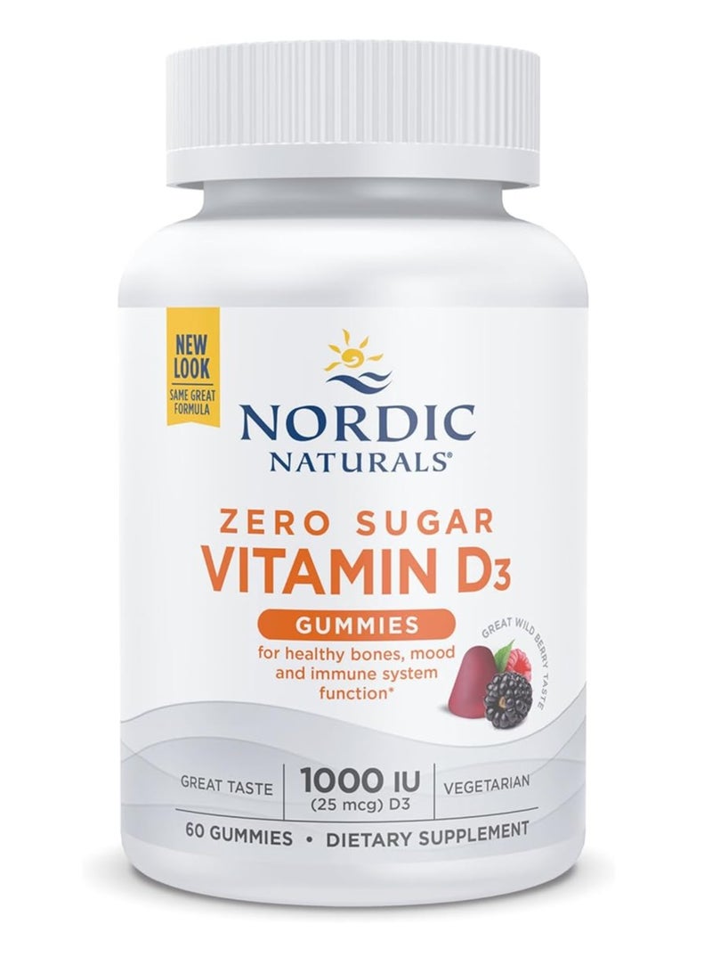 نورديك علكات فيتامين د3 خالية من السكر لصحة العظام والمزاج ووظيفة الجهاز المناعي 1000 وحدة دولية د3 60 علكة