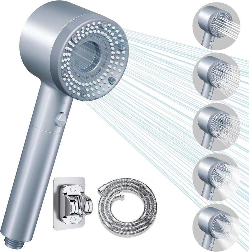Serplex Shower Head With 5 Spray Modes Filter Shower Head with OneTouch Stop Handheld Shower Head with Hose Bracket Hand Shower Head for Bathroom Shower Filter Head for Hard Water - Image 1
