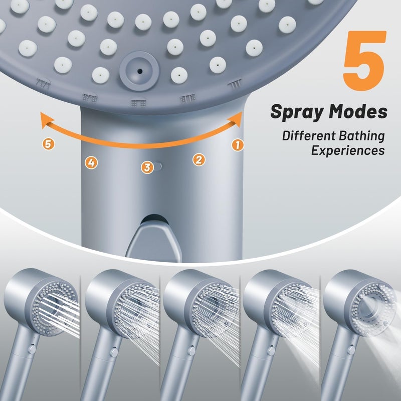 Serplex Shower Head With 5 Spray Modes Filter Shower Head with OneTouch Stop Handheld Shower Head with Hose Bracket Hand Shower Head for Bathroom Shower Filter Head for Hard Water - Image 2