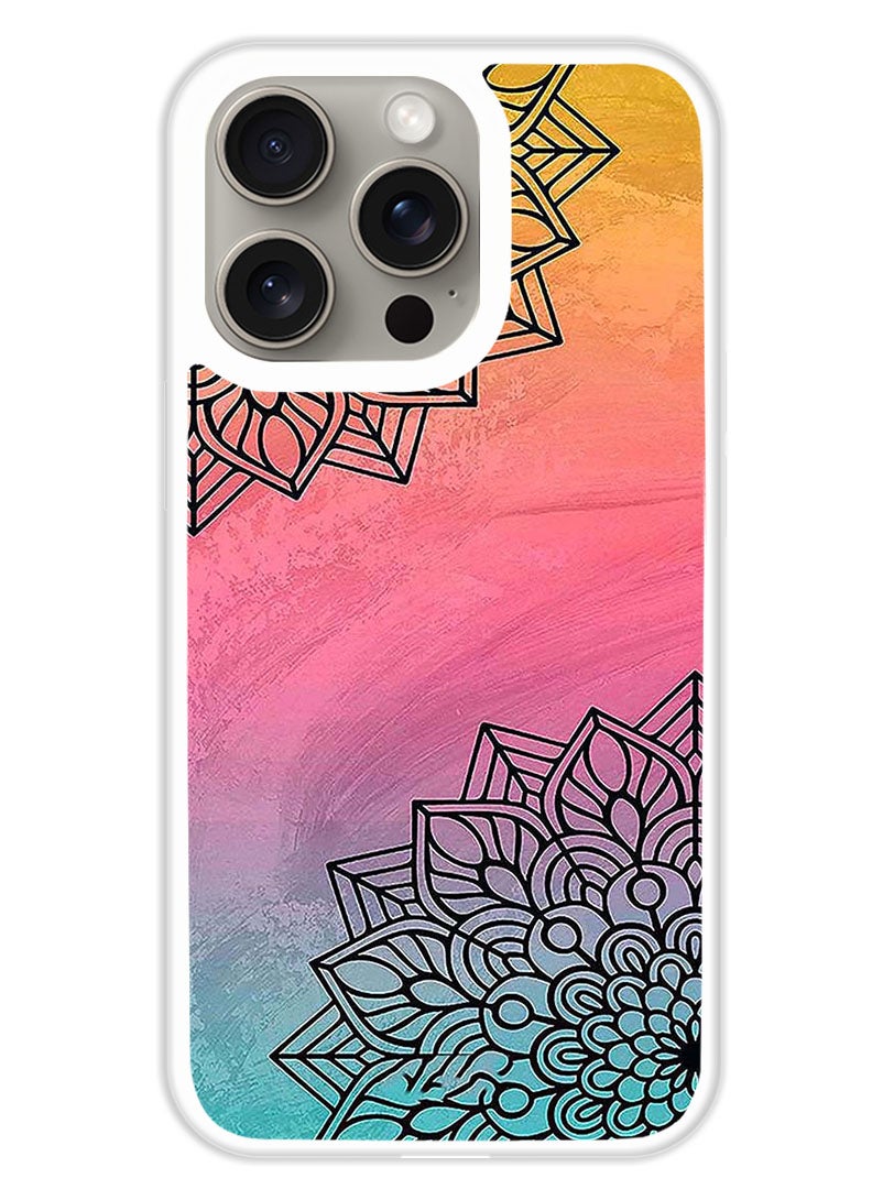 Theodor Protective Case Cover For APPLE IPHONE 15 Pro Max Top & Bottom Flower  (White Bumper) - Image 1