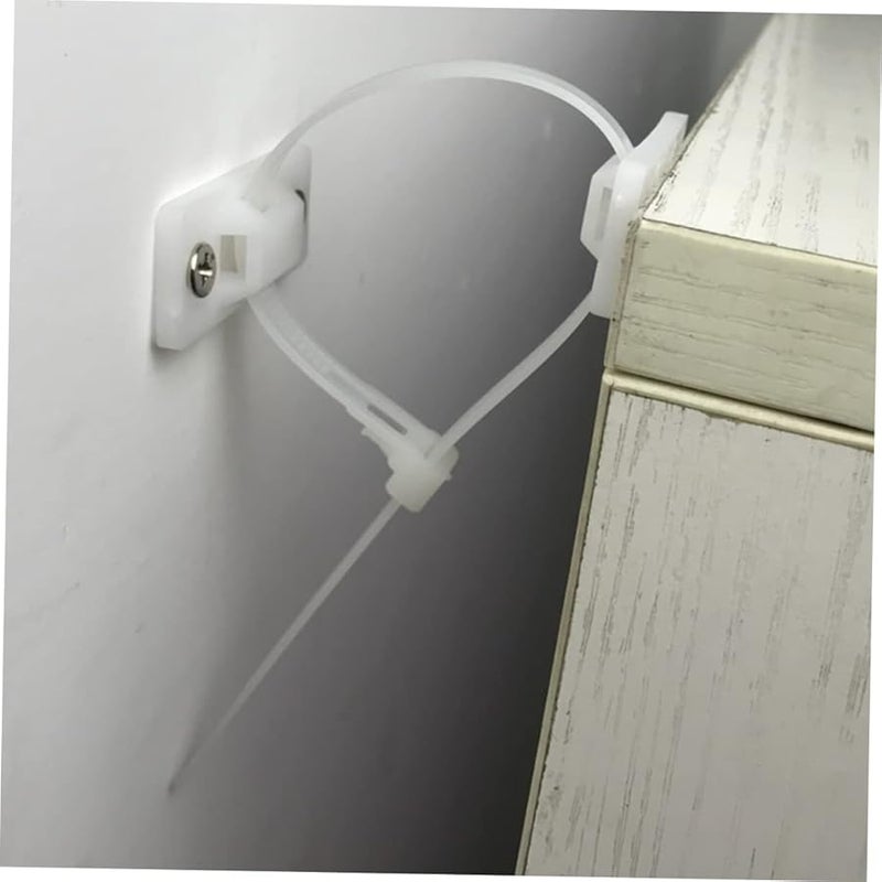 White Plastic Furniture Anchors 10 Pack Safety Straps To Prevent Toppling For Cabinets Dressers Tv Stands - Image 3