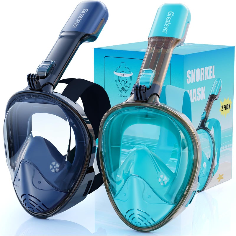 Greatever Full Face Snorkel Mask, Snorkeling Gear for Adults Kids with Latest Dry Top Breathing System and Detachable Camera Mount, Foldable Panoramic View Snorkeling Mask Set, Anti-Fog & Anti-Leak - Image 1