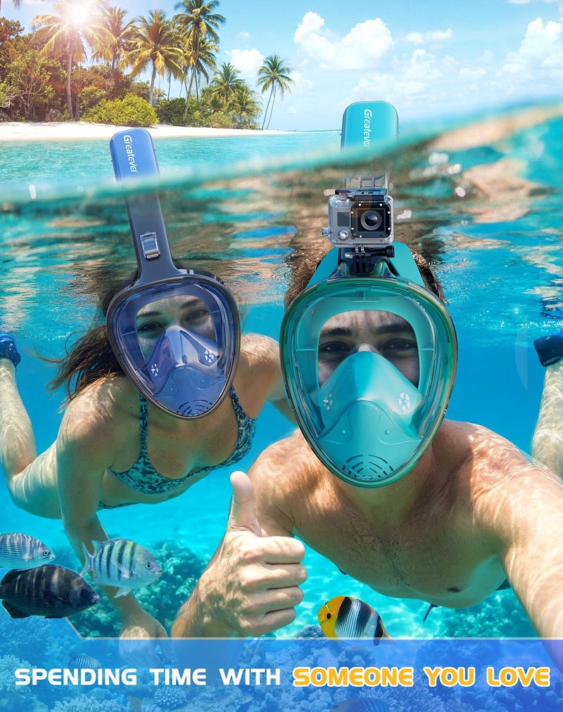 Greatever Full Face Snorkel Mask, Snorkeling Gear for Adults Kids with Latest Dry Top Breathing System and Detachable Camera Mount, Foldable Panoramic View Snorkeling Mask Set, Anti-Fog & Anti-Leak - Image 2