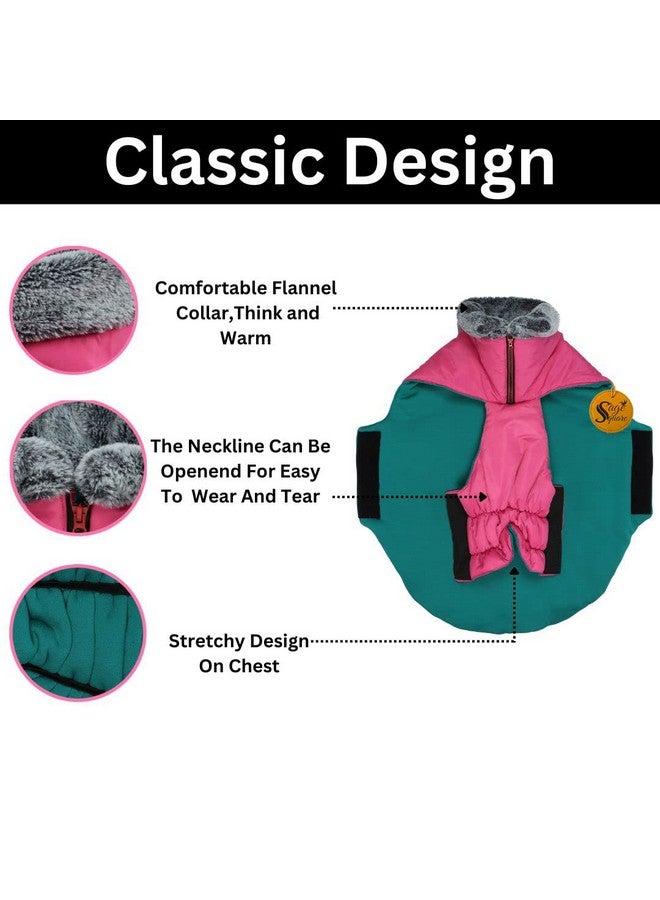 Sage Square Windproof Premium Fleece Collar Fur Dog Coat, Ultra Warm Waterproof, Thicker Fleece Jacket For Cold Weather (Large - 26 Inches, Pink) - Image 3