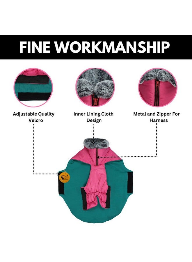 Sage Square Windproof Premium Fleece Collar Fur Dog Coat, Ultra Warm Waterproof, Thicker Fleece Jacket For Cold Weather (Large - 26 Inches, Pink) - Image 2