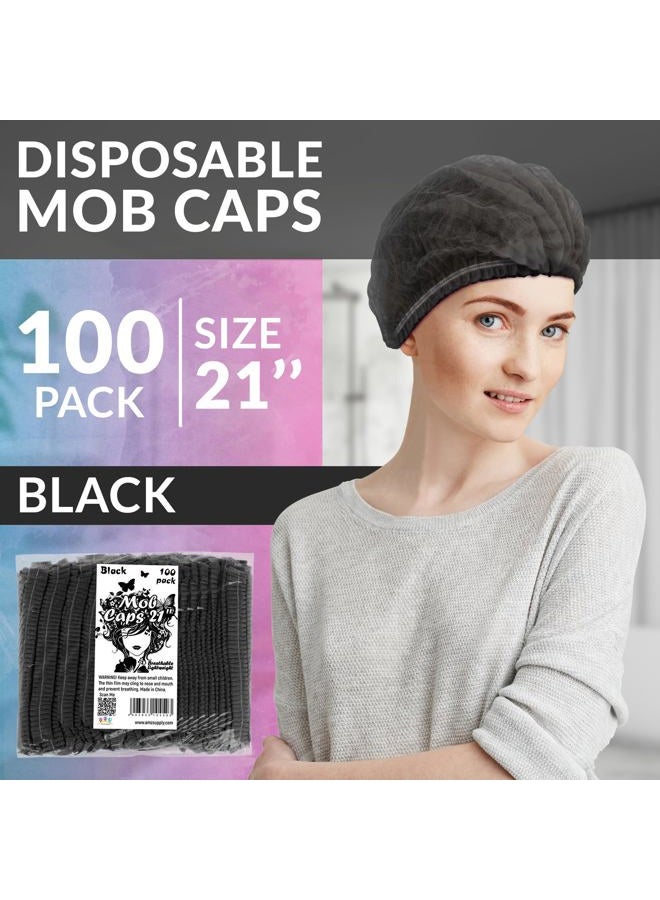 ABC Pack & Supply 100 عبوة من قبعات موبا الأسود 21". قبعات شعر مع حزام مرن. قبعات بولي بروبيلين قابلة للتخلص منها. أغطية شعر واقية للجنسين لخدمة الطعام. قابلة للتنفس، خفيفة الوزن. مقاس واحد. سعر الجملة. - Image 2