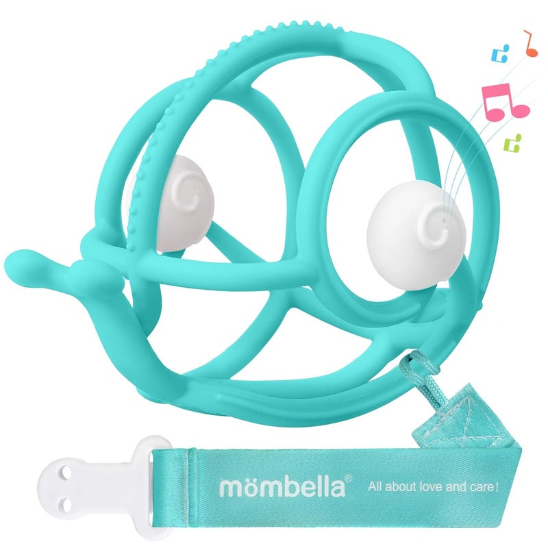 Mombella ألعاب التسنين مومبيلا 612 شهر 2 في 1 لعبة تسنين الحلزون  ألعاب رنين 36 شهر ألعاب تسنين سيليكون للأطفال الرضع 1218 شهر ألعاب تسنين حسية للأطفال حديثي الولادة خالية من BPA لعبة مضغ للأطفال باللون الأزرق - Image 1