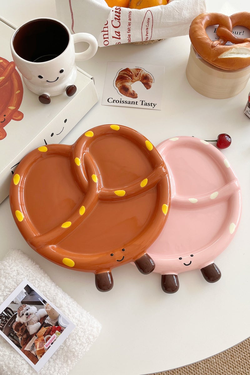 Paraphrase Adorable Pretzel Ceramic Snack Plate | Individual Serving Dish & Gift Box Set | Pink - Image 4