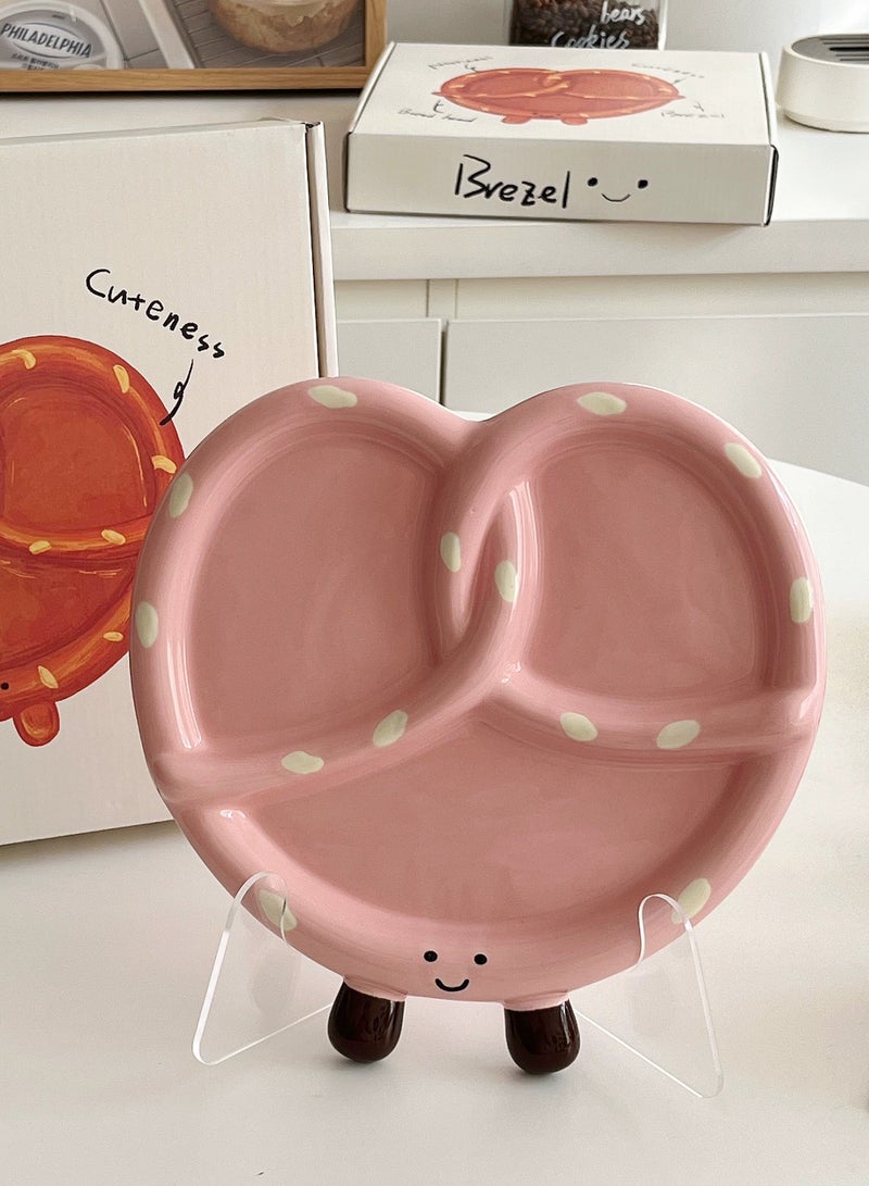 Paraphrase Adorable Pretzel Ceramic Snack Plate | Individual Serving Dish & Gift Box Set | Pink - Image 1