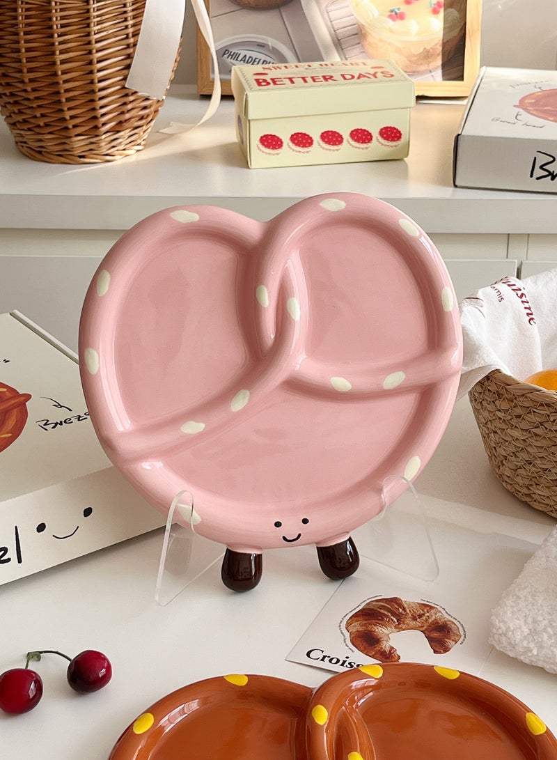 Paraphrase Adorable Pretzel Ceramic Snack Plate | Individual Serving Dish & Gift Box Set | Pink - Image 3