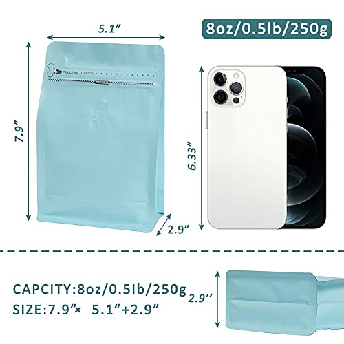 REMTAP Coffee Bags with Valve(50pcs,8oz) Blue High Barrier Aluminumed Foil Flat Bottom Standing Coffee Beans Storage Bags,Reusable Heat Sealable Side Zipper Pouches for Home or Store - Image 2