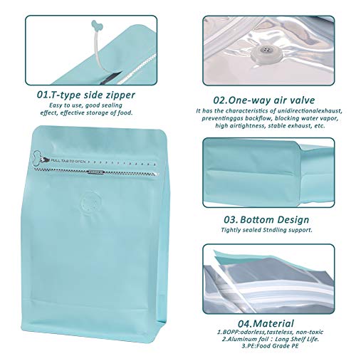 REMTAP Coffee Bags with Valve(50pcs,8oz) Blue High Barrier Aluminumed Foil Flat Bottom Standing Coffee Beans Storage Bags,Reusable Heat Sealable Side Zipper Pouches for Home or Store - Image 3