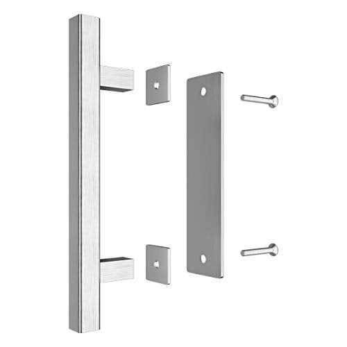 SMARTSTANDARD Heavy Duty 12" Pull and Flush Barn Door Handle Set, Large Rustic Two-Side Design, for Gates Garages Sheds Furniture, Solid Stainless Steel, Square, Silver - Image 4