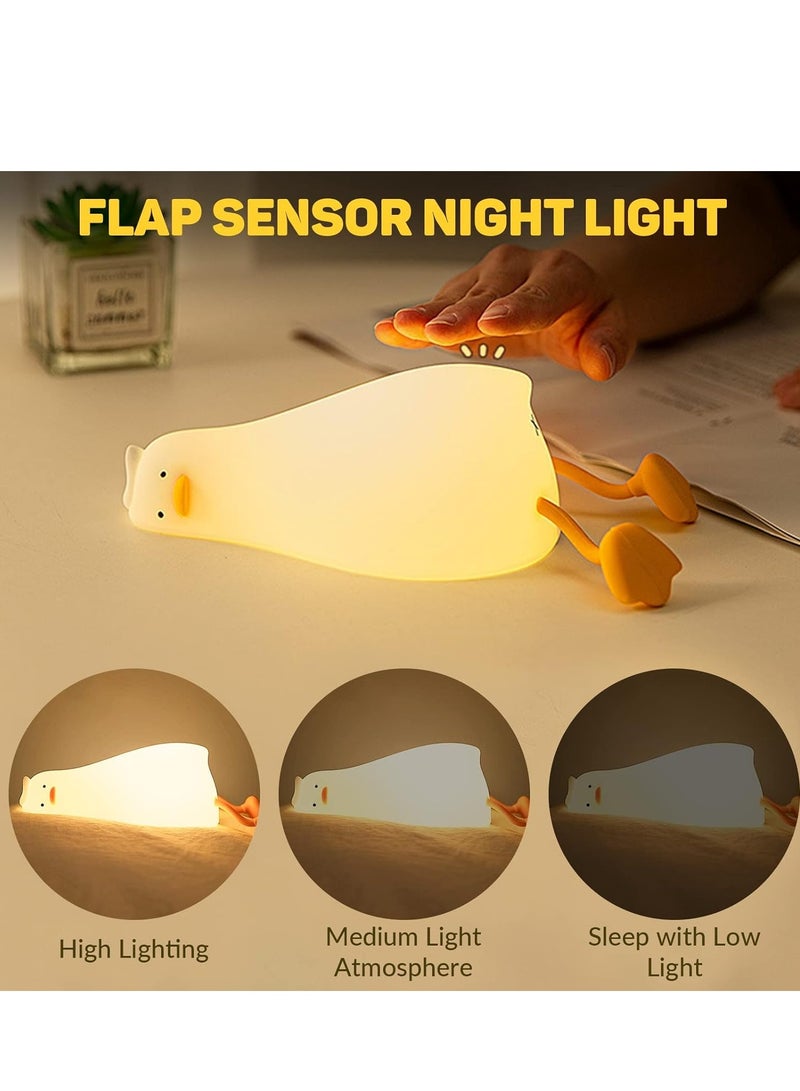 ELTRAZONE Duck Lamp Lying Flat Duck Night Light for Kids, 3-Speed Adjustable Light, Smart Bedside Lamp with Flap Sensor, Silicone Rechargeable Night Warm Light, 30-Minute Timer, Soft and Safe Lighting for Children's Room - Image 2