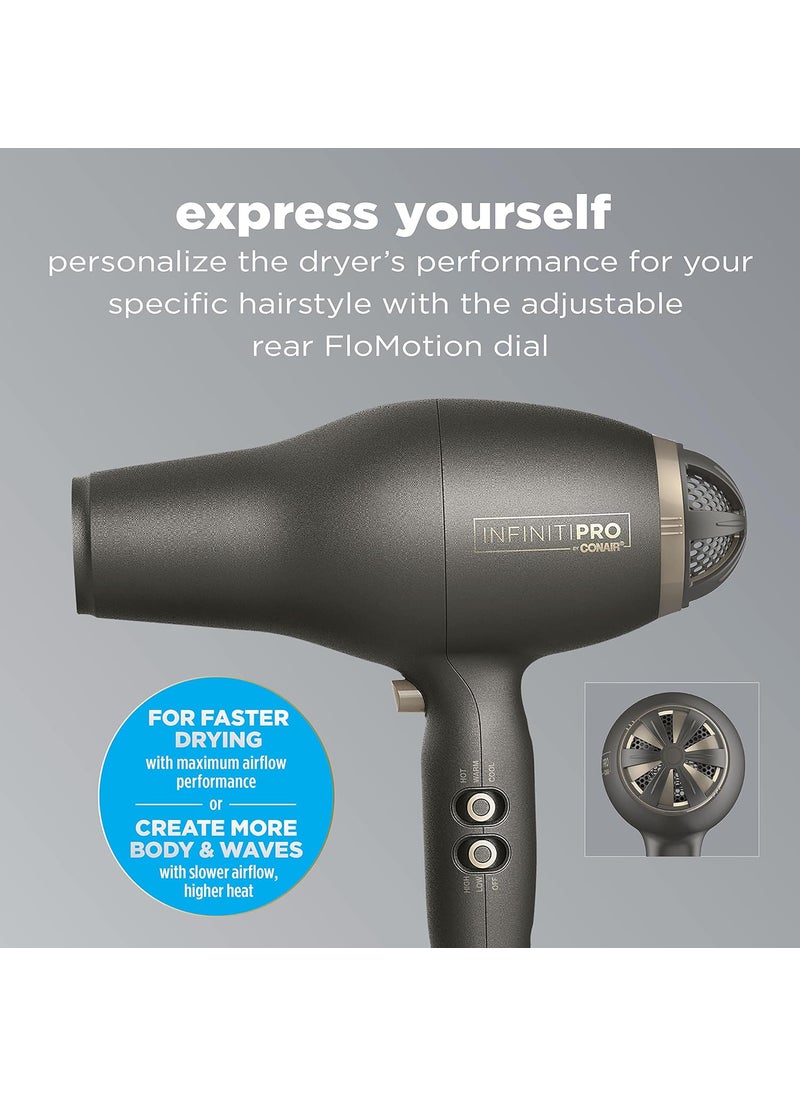 CONAIR INFINITIPRO BY CONAIR FloMotion Pro Hair Dryer  Personalize Your Drying Experience with Adjustable Airflow  Includes Diffuser and Concentrator  - Image 2