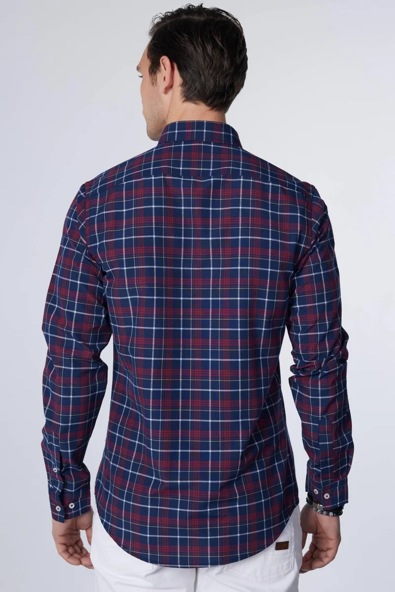 Tudors Slim Fit Long Sleeve Button Collar Checked Cotton Easy Iron Men's Shirt