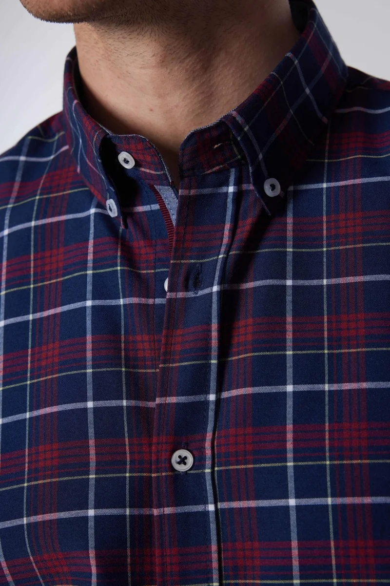Tudors Slim Fit Long Sleeve Button Collar Checked Cotton Easy Iron Men's Shirt
