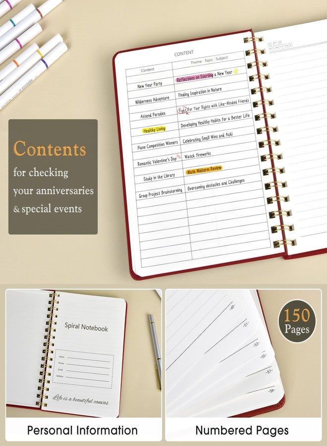 PAPEJOON Lined Spiral Journal Notebook, A5 Hardcover Spiral Journals for Women Men, 100 GSM Paper College Ruled Notebooks, 150 Pages Spiral Bound Notebook for Writing Note Taking Work 5.75" x 8.38" Wine Red - Image 2