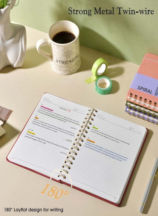 PAPEJOON Lined Spiral Journal Notebook, A5 Hardcover Spiral Journals for Women Men, 100 GSM Paper College Ruled Notebooks, 150 Pages Spiral Bound Notebook for Writing Note Taking Work 5.75" x 8.38" Wine Red - Image 5