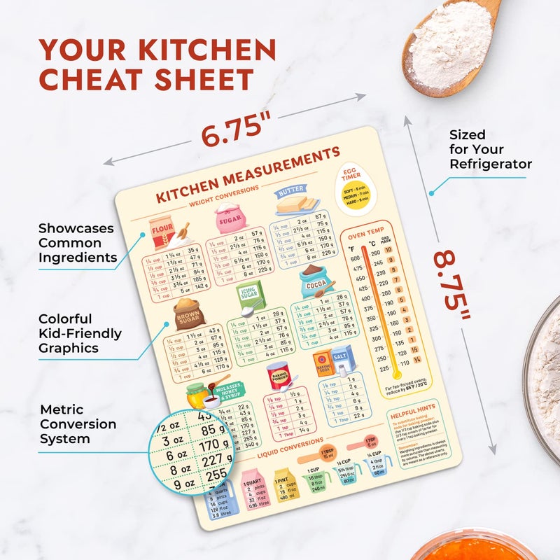 Levain & Co Kitchen Conversion Chart Magnet for Easier Cooking & Kitchen Baking - Vintage Kitchen Useful Gadgets - Cute Kitchen Accessories Gadgets - Cooking & Baking Accessories - Gifts for Bakers - Image 3