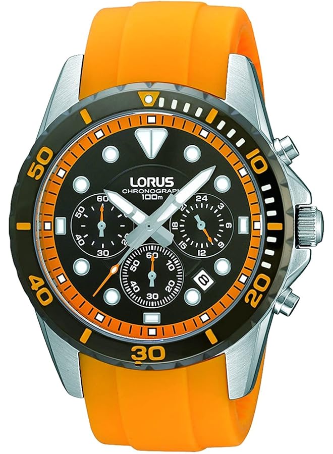 لوراس ساعة رياضية كرونوغراف مقاومة للماء حتى عمق 100 متر، تقويم، صفراء، Rt341Bx9