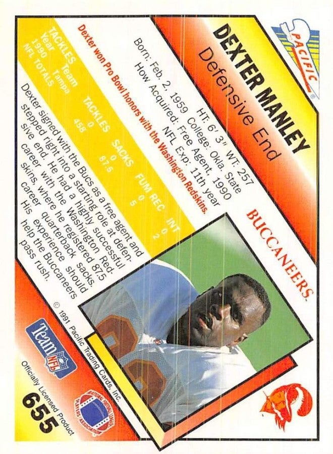 PACIFIC 1991 Pacific #655 Dexter Manley Tampa Bay Buccaneers NFL Football Card NM-MT - Image 2