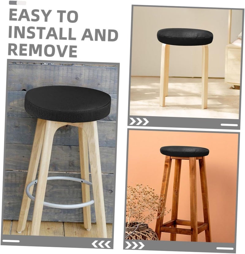 Angoily 2Pcs Elastic Round Stool Covers PU Slipcovers for Bar Stools Washable Cushion Covers Easy to Install and Remove for Kitchen Seating - Image 3