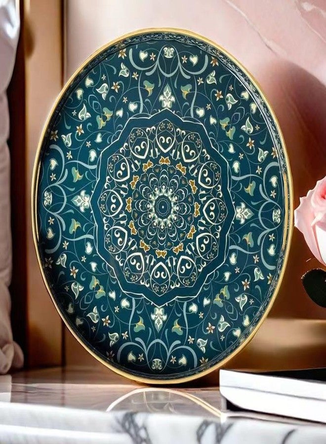 Fuukou Round Serving Tray with Handles - Large Round Ottoman Tray Coffee Table Tray,Plastic Decorative Serving Trays for Coffee Table,Round Boho Tray for Ottoman Living Room - Image 2