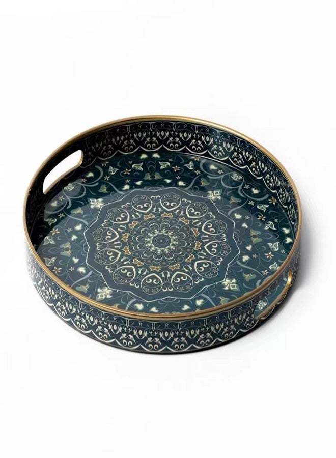 Fuukou Round Serving Tray with Handles - Large Round Ottoman Tray Coffee Table Tray,Plastic Decorative Serving Trays for Coffee Table,Round Boho Tray for Ottoman Living Room - Image 1