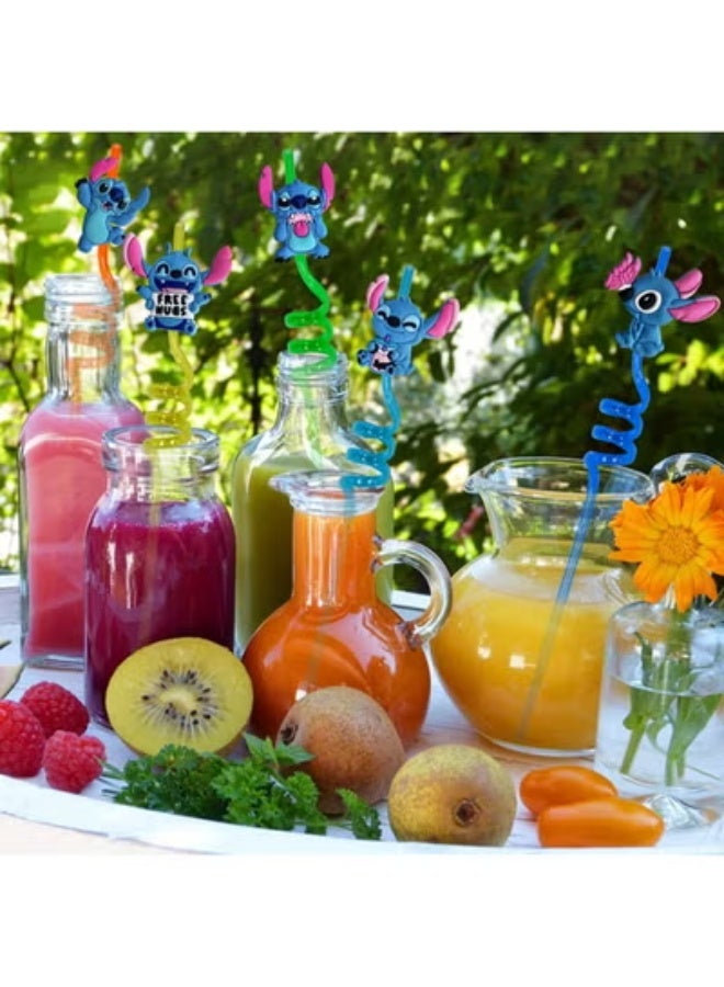 16pcs reusable colorful spiral straws with various Stitch cartoon decorations, perfect for parties or everyday drinking - Image 3