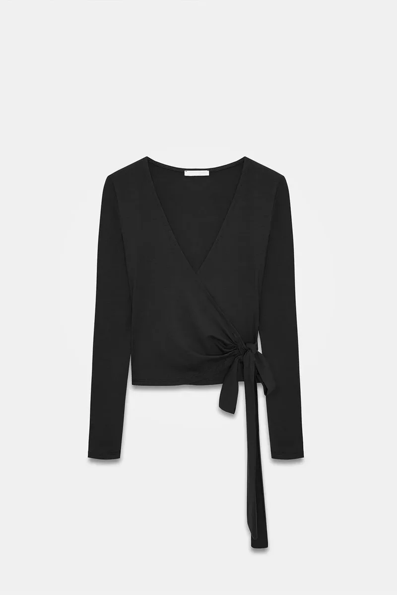 Dilvin Black DILVIN Women’s Crop Wrap Blouse With Tie Detail for Women | Best Price UAE