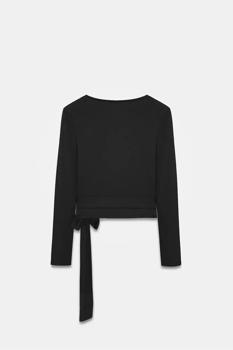 Dilvin Black DILVIN Women’s Crop Wrap Blouse With Tie Detail for Women | Best Price UAE