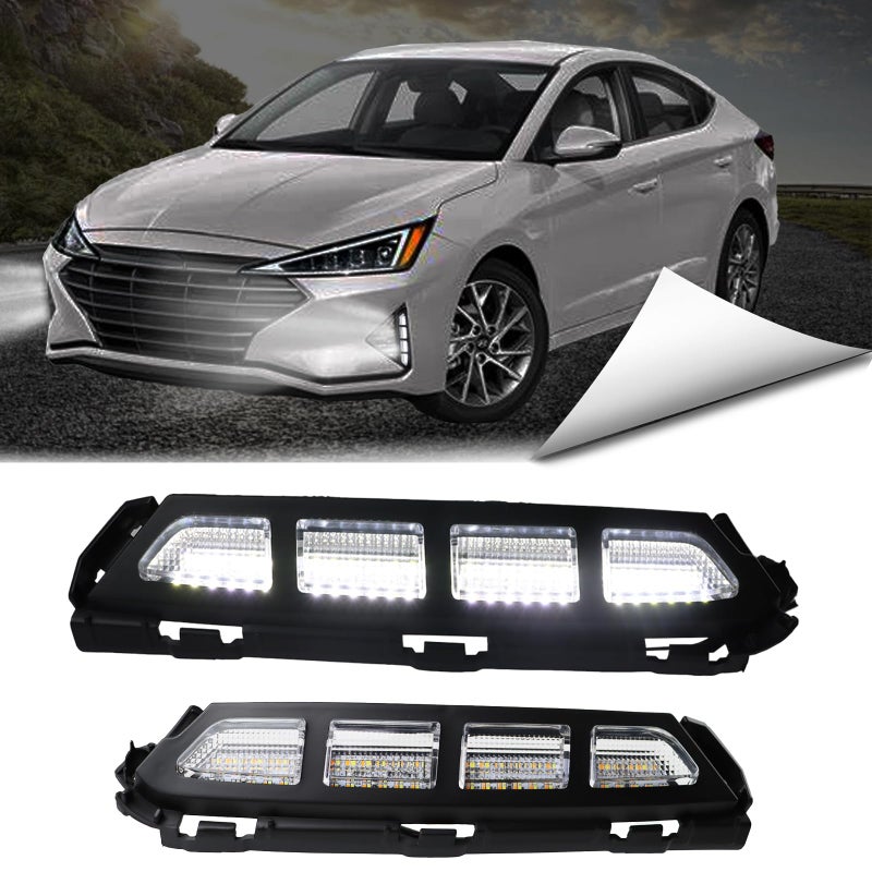 BINQIGOO LED Front Bumper Fog Lights White DRL Daytime Running Lamp Amber Turn Signal Light Assembly Compatible With Hyundai Elantra 2019 2020 Accessories