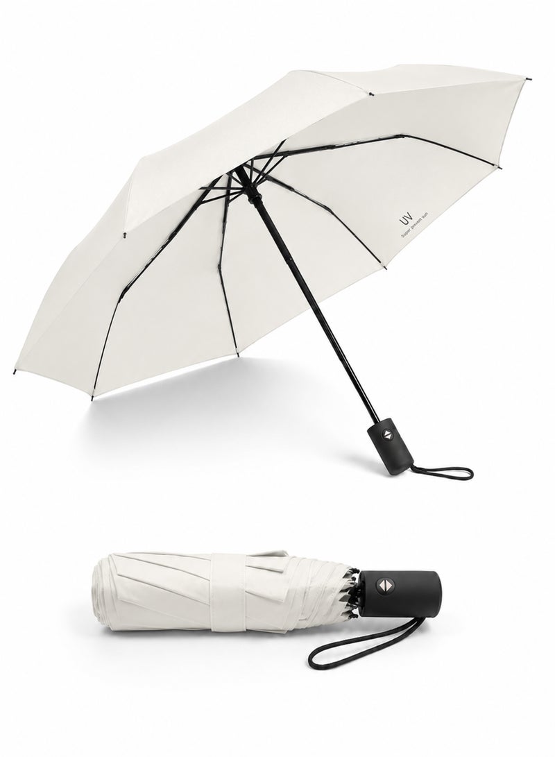 umbrella UPF 50+ UV Protection Umbrella, Automatic Open Close Compact Folding Travel Umbrella, 8-Rib Wind-Resistant Rain & Sun Umbrella, 97 cm, Ivory White - Image 1