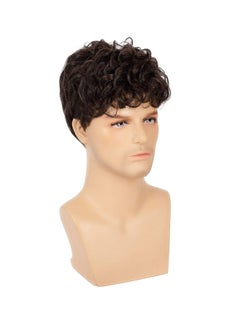 CMGTYYD. Men Short Wigs Curly Fluffy Natural Synthetic Hair with Bangs Daily Full Wig for Male Guy (Brown)  - Image 4