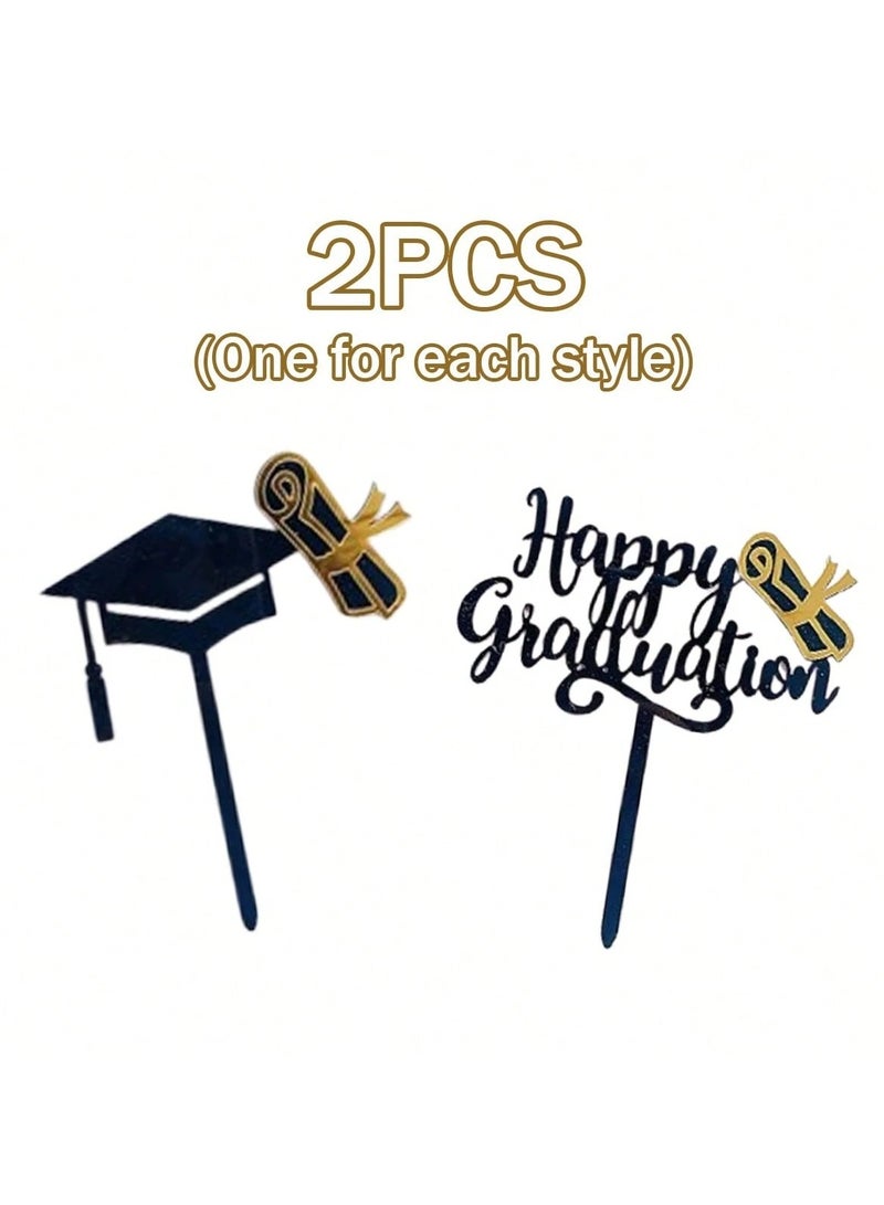 Graduation decoration, two-piece black cake topper with a graduation cap design and the phrase “Happy Graduation” suitable for celebrating graduation and graduation decoration - Image 2