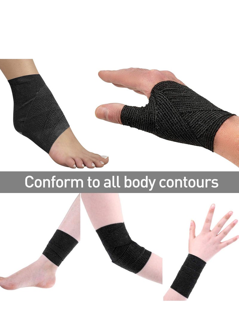 Sweet seven عبوة من 12 ضمادة لاصقة ذاتية اللصق باللون الأسود - 2 بوصة × 5 ياردات - شريط إسعافات أولية للمعصم والكاحل والإصابات الرياضية - مرن وجيد التهوية وسهل الاستخدام - Image 2