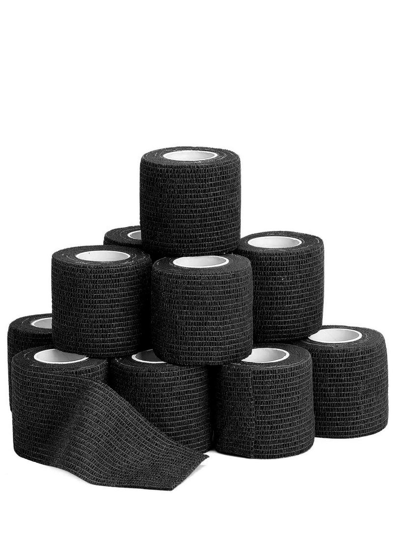 Sweet seven عبوة من 12 ضمادة لاصقة ذاتية اللصق باللون الأسود - 2 بوصة × 5 ياردات - شريط إسعافات أولية للمعصم والكاحل والإصابات الرياضية - مرن وجيد التهوية وسهل الاستخدام - Image 1