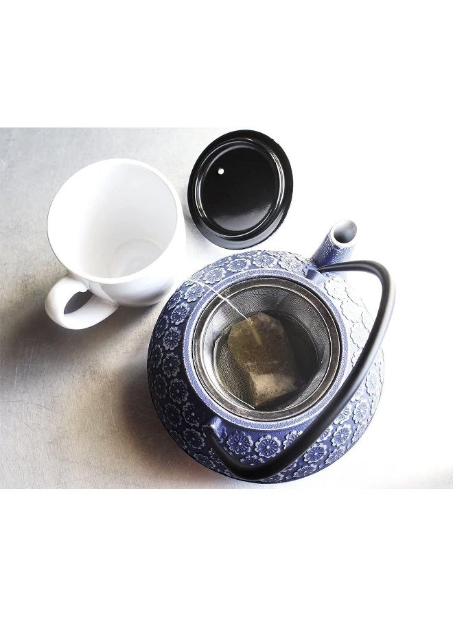 Juvale Blue Cast Iron Teapot With Stainless Steel Infuser (34Oz)  - Image 4