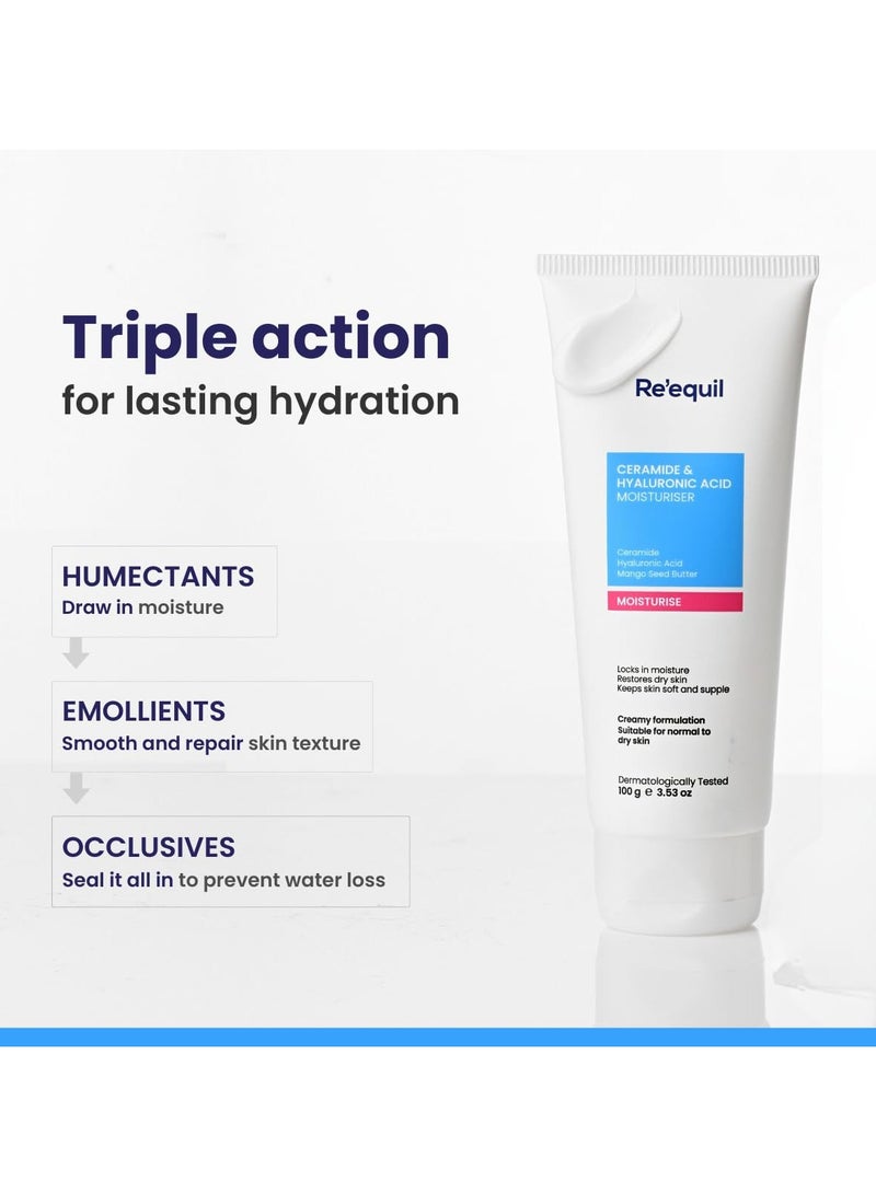 RE' EQUIL RE' EQUIL Ceramide & Hyaluronic Acid Moisturiser | Moisturizer For Face | Barrier Repair Cream | Long Lasting Hydration | Suitable For Normal To Dry Skin | 100G - Image 3
